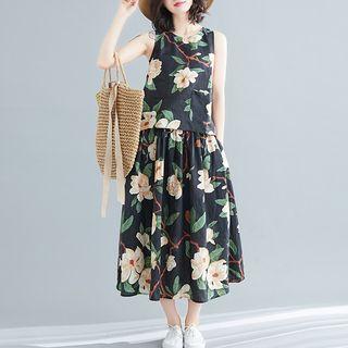 Ethnic Cotton Linen Print Top + Skirt Set