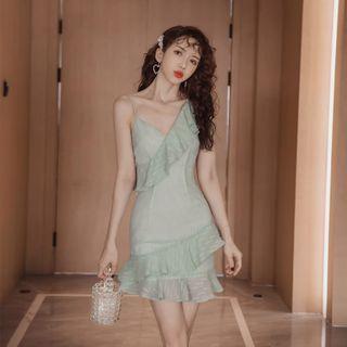 Spaghetti-strap Ruffle Hem Mini A-line Dress