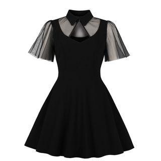 Short-sleeve Mesh Panel Collared A-line Dress