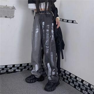 High Waist Two Tone Splattered Wide-leg Jeans