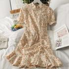 Frog-button Ruffled Drawstring Qipao Dress