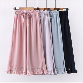 Floral Embroidered Cropped Chiffon Pants