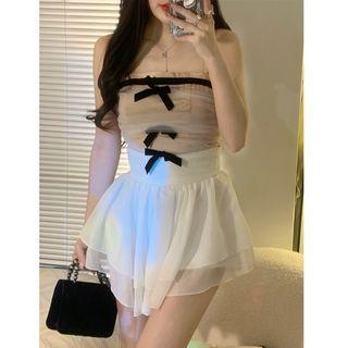 Ribbon Camisole Top / Light Jacket / Mini Skirt
