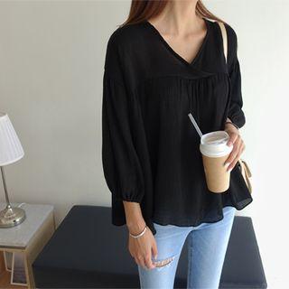 V-neck Shirred Top Black - One Size