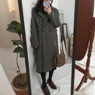 Long Double-breasted Coat Gray - One Size