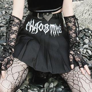 Set: Lettering Pleated Mini Skirt + Belt