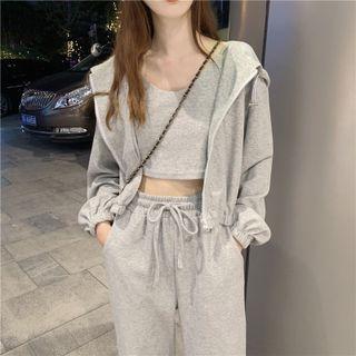 Set: Cropped Zip Hoodie + Crop Top + Sweatpants