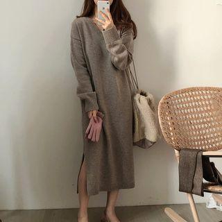 V-neck Slit Midi Sweater Dress