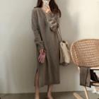 V-neck Slit Midi Sweater Dress