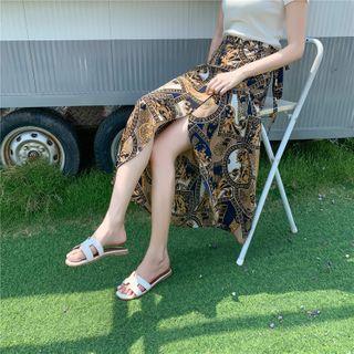 Printed Midi A-line Wrap Skirt