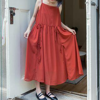 Spaghetti Strap Midi A-line Chiffon Dress Brick Red & Pink - One Size