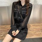 Long-sleeve Sequined Chiffon Shirt
