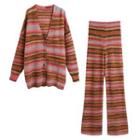 Color Block Striped Cardigan / Wide-leg Pants