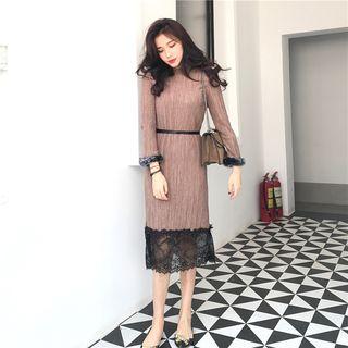 Long-sleeve Lace Hem Midi Dress