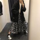 Double Breasted Blazer / Floral Print A-line Midi Skirt