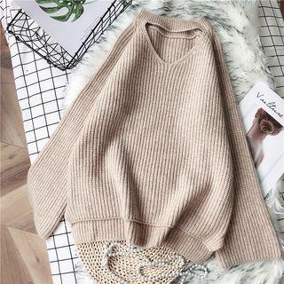 Keyhole Plain Dip-back Sweater