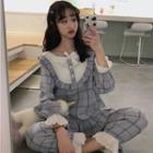Checked Lace Long Sleeve Top+pants/ Checked Lace Nightdress
