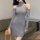 Turtleneck Cold-shoulder Mini Bodycon Dress