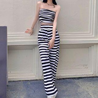 Striped Tube Top / Wide-leg Pants