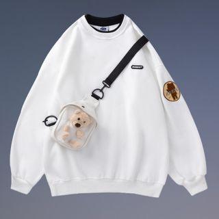 Mock Two-piece Hoodie With Bear Bag