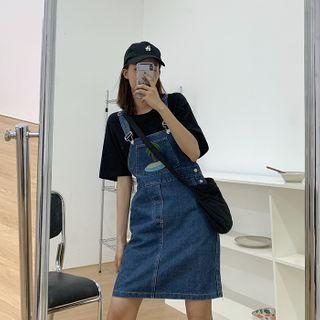 Embroidered Mini A-line Denim Jumper Dress Blue - One Size