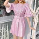 Frill Trim Short-sleeve Glitter T-shirt Dress With Belt