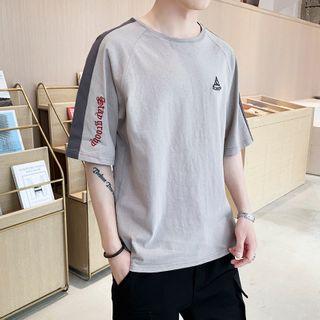 Short-sleeve Letter Printed Color Block T-shirt