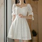 Short-sleeve Frill Trim Lace A-line Mini Dress