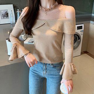 Bell-sleeve Cold-shoulder Knit Top