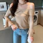 Bell-sleeve Cold-shoulder Knit Top