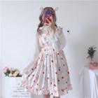 Rabbit Print Spaghetti Strap A-line Dress / Dotted Long-sleeve Top
