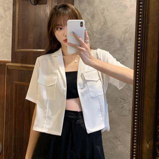 Elbow-sleeve Cropped One-button Blazer