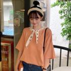 Dotted Panel Elbow-sleeve T-shirt