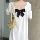 Elbow-sleeve Ribbon Midi T-shirt Dress