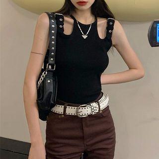 Halter Plain Cutout Slim-fit Crop Tank Top