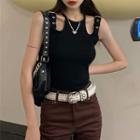 Halter Plain Cutout Slim-fit Crop Tank Top