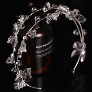 Set: Bow Wedding Headband + Earring Set Of 2 - Headband & Earrings - White - One Size