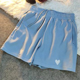 Drawstring Heart Embroidered Sweat Shorts