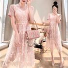 Set: Short-sleeve T-shirt + Lace Overall Dress