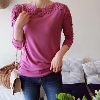 Crochet-trim Shirred-hem Top