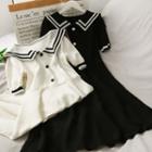 Sailor-collar Striped A-line Dress