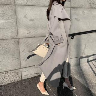 Wing-collar Wool Wrap Coat Sky Blue - One Size