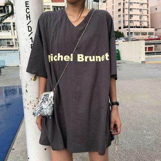 V-neck Litter Printed Long T-shirt