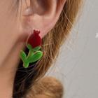 Flower Acrylic Earring A908 - 1 Pair - Flower - Red - One Size