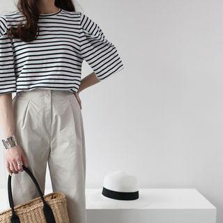 Stripe Puff-sleeve T-shirt