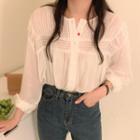 Long-sleeve Sheer Blouse White - One Size