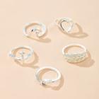 Set Of 5: Alloy Ring (assorted Designs) 14548 - Silver - One Size