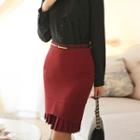 Pleated-hem Pencil Skirt