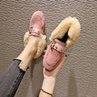 Faux Suede Faux Fur Buckled Loafers