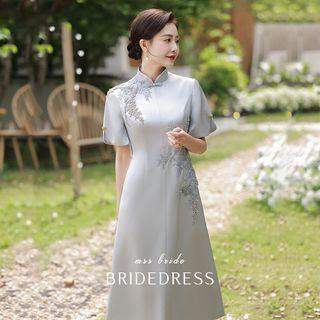 Short-sleeve Embellished Qipao Dress
